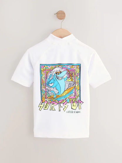 |BigBoy| Colete Rash Guard Branco/Verde de Manga Curta (1,5-16 anos)