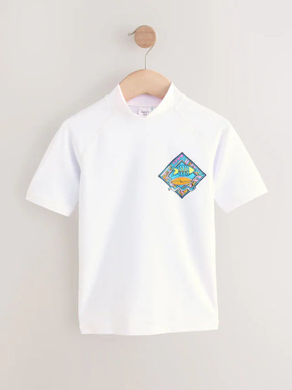 |BigBoy| Colete Rash Guard Branco/Verde de Manga Curta (1,5-16 anos)