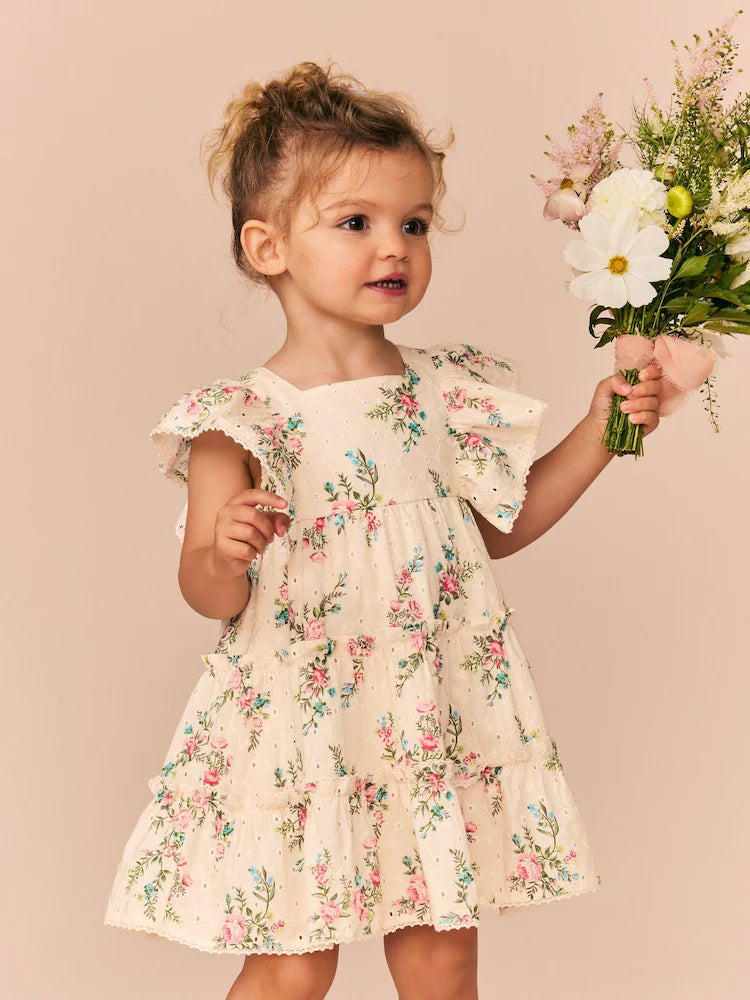 |Girl| Vestido Bordado Estampado Rosa 100% Algodão (3 meses a 8 anos)