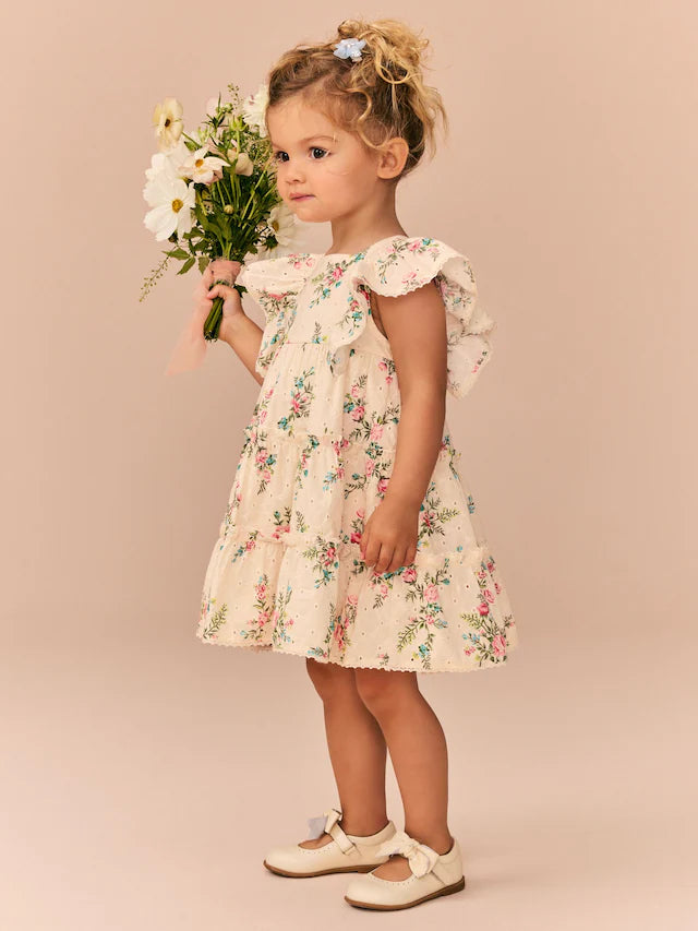 |Girl| Vestido Bordado Estampado Rosa 100% Algodão (3 meses a 8 anos)