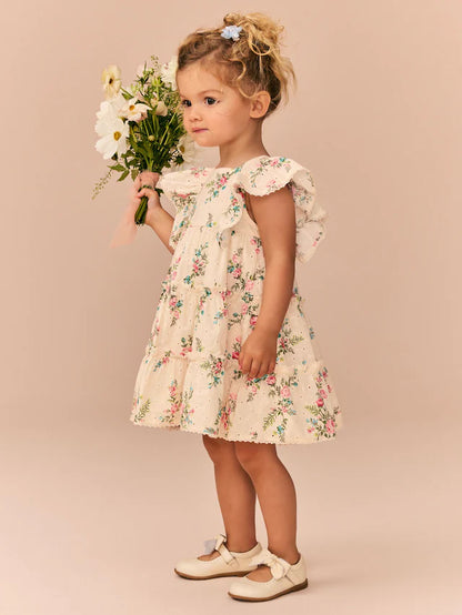 |Girl| Vestido Bordado Estampado Rosa 100% Algodão (3 meses a 8 anos)