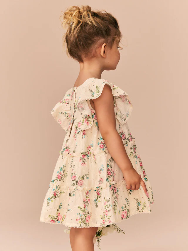 |Girl| Vestido Bordado Estampado Rosa 100% Algodão (3 meses a 8 anos)