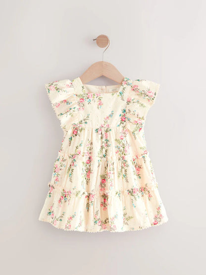 |Girl| Vestido Bordado Estampado Rosa 100% Algodão (3 meses a 8 anos)