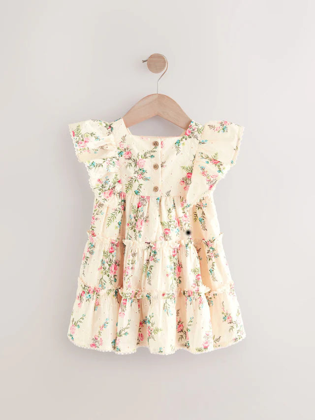 |Girl| Vestido Bordado Estampado Rosa 100% Algodão (3 meses a 8 anos)