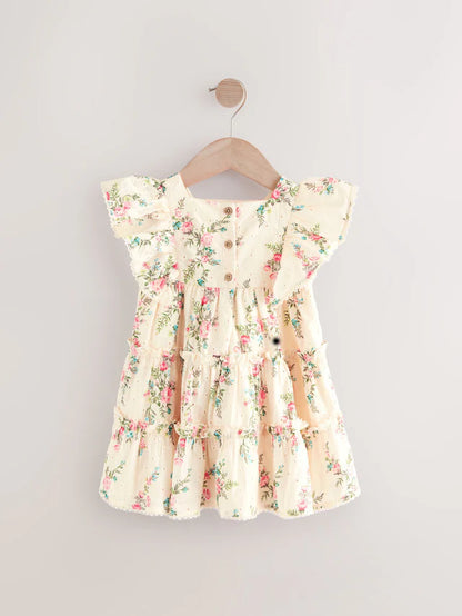 |Girl| Vestido Bordado Estampado Rosa 100% Algodão (3 meses a 8 anos)