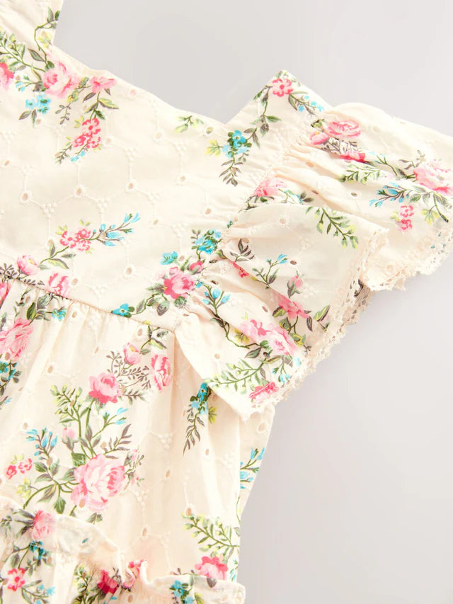 |Girl| Vestido Bordado Estampado Rosa 100% Algodão (3 meses a 8 anos)