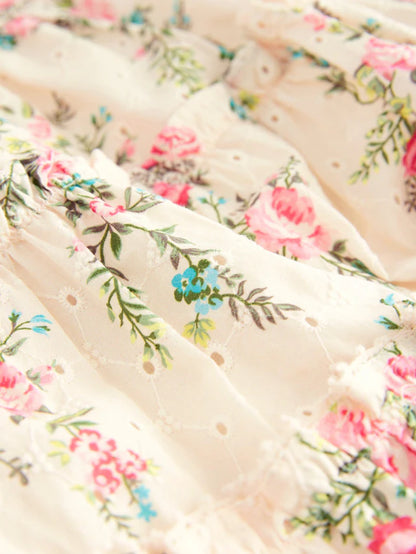 |Girl| Vestido Bordado Estampado Rosa 100% Algodão (3 meses a 8 anos)