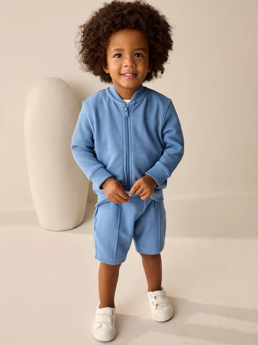 |Boy| Conjunto De Jaqueta Bomber e Shorts Azul (3 meses a 7 anos)