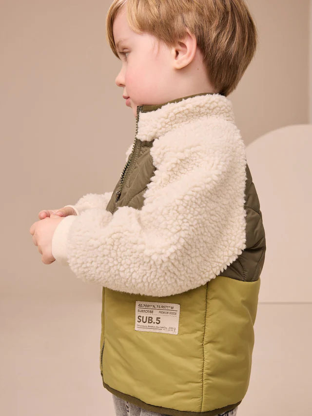 |Boy| Jaqueta Bomber De Nylon Borg Verde Borg Nylon Colourblock Shacket (3 meses a 7 anos)