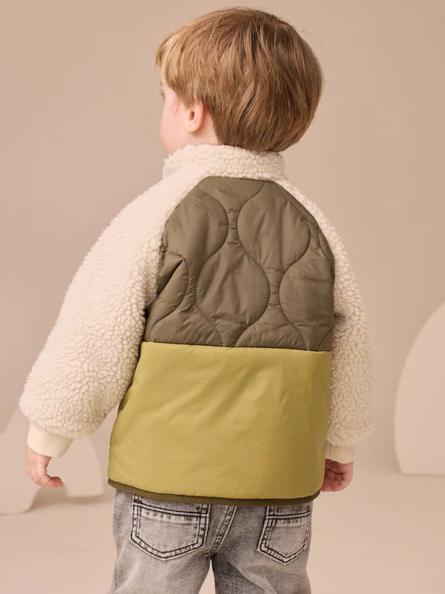 |Boy| Jaqueta Bomber De Nylon Borg Verde Borg Nylon Colourblock Shacket (3 meses a 7 anos)