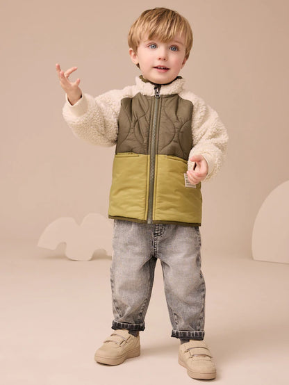 |Boy| Jaqueta Bomber De Nylon Borg Verde Borg Nylon Colourblock Shacket (3 meses a 7 anos)