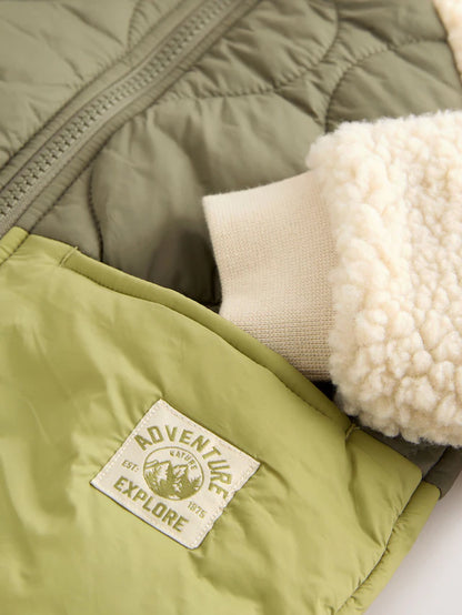 |Boy| Jaqueta Bomber De Nylon Borg Verde Borg Nylon Colourblock Shacket (3 meses a 7 anos)