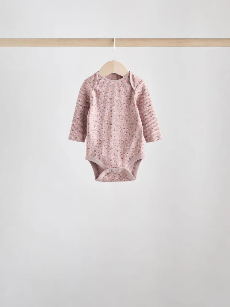 |BabyGirl| Pacote Com 5 Macacões De Manga Comprida Para Bebês, Estampados Com Estampa floral, marrom caramelo