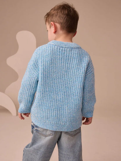 |Boy| Blusa De Gola Redonda De Malha Azul (3 meses a 7 anos)