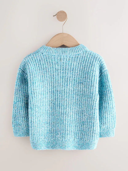 |Boy| Blusa De Gola Redonda De Malha Azul (3 meses a 7 anos)