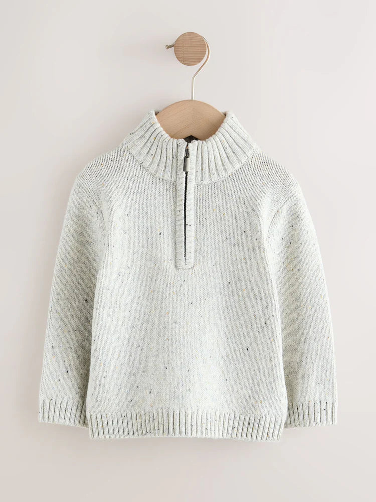 |Boy| Blusa De Tricô Neutra Com Zíper De Um Quarto (3 meses a 7 anos)