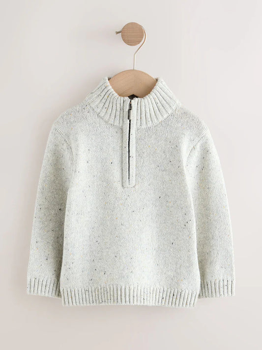 |Boy| Blusa De Tricô Neutra Com Zíper De Um Quarto (3 meses a 7 anos)