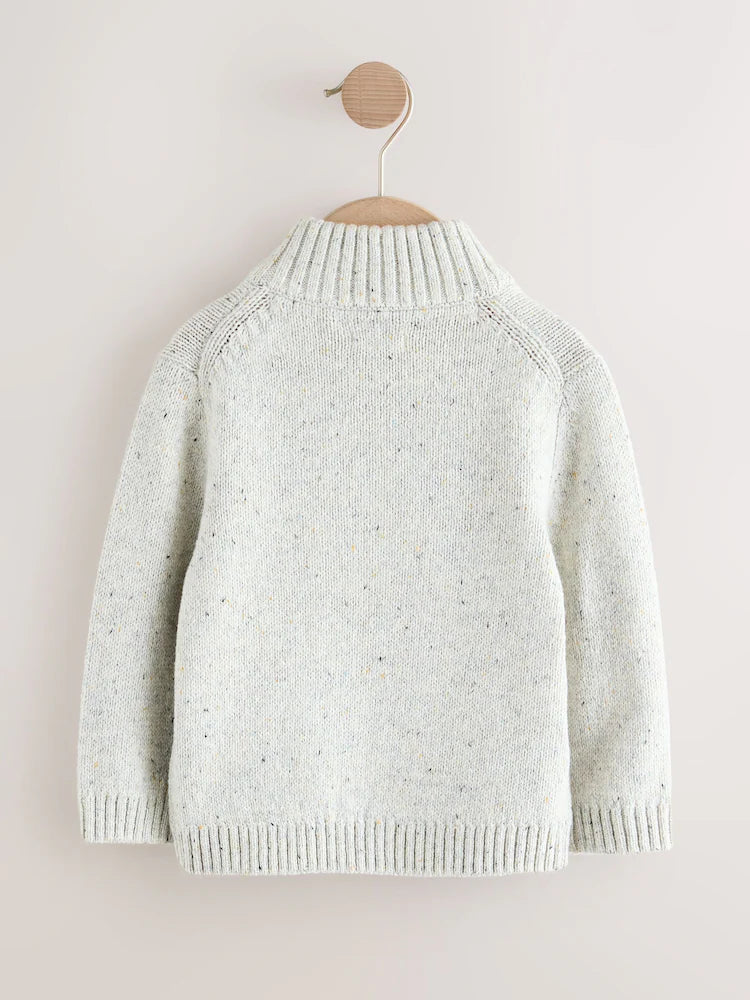 |Boy| Blusa De Tricô Neutra Com Zíper De Um Quarto (3 meses a 7 anos)