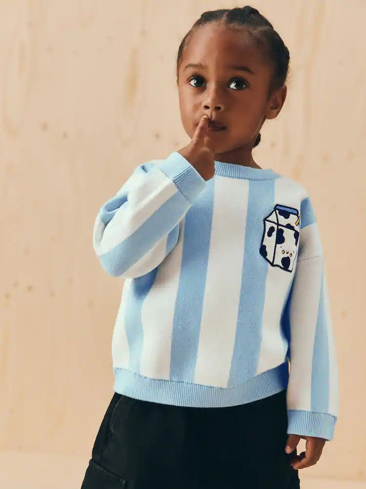 |Girl| Blusa De Gola Redonda De Malha Azul Claro (3 meses a 7 anos)