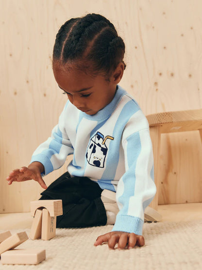 |Girl| Blusa De Gola Redonda De Malha Azul Claro (3 meses a 7 anos)