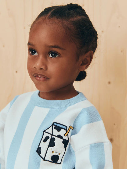 |Girl| Blusa De Gola Redonda De Malha Azul Claro (3 meses a 7 anos)