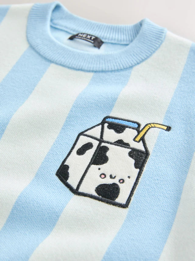 |Girl| Blusa De Gola Redonda De Malha Azul Claro (3 meses a 7 anos)