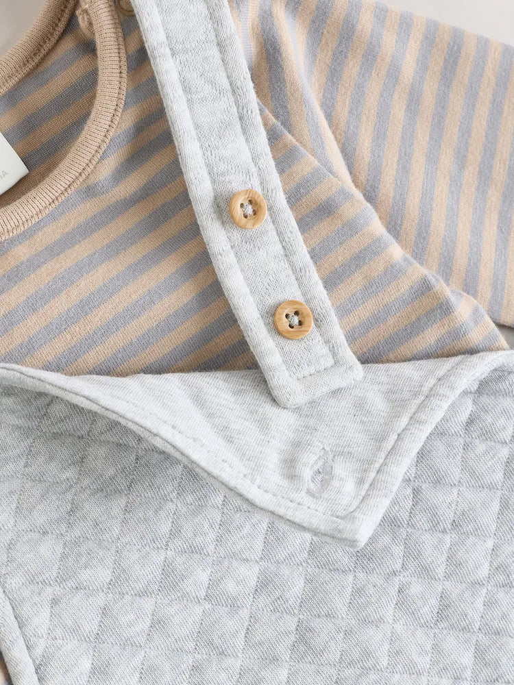 |BabyBoy| Conjunto De Macacão e Macacão Acolchoado De Malha Cinza Para Bebê (0 meses a 2 anos)