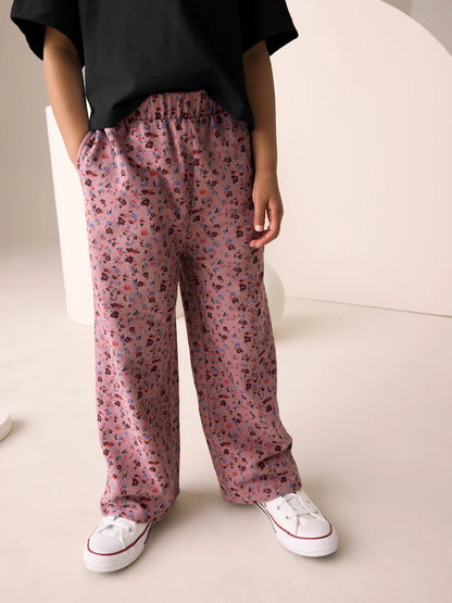 |BigGirl| Calças Largas Com Estampa Floral Rosa-Berry (3-16 anos)