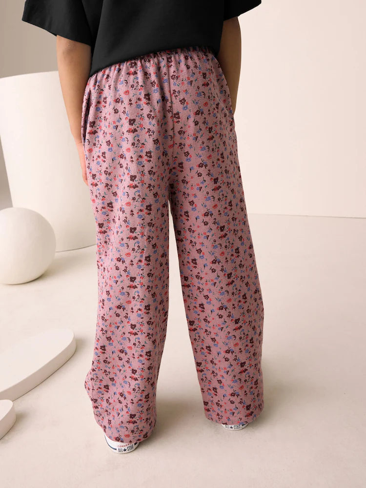 |BigGirl| Calças Largas Com Estampa Floral Rosa-Berry (3-16 anos)