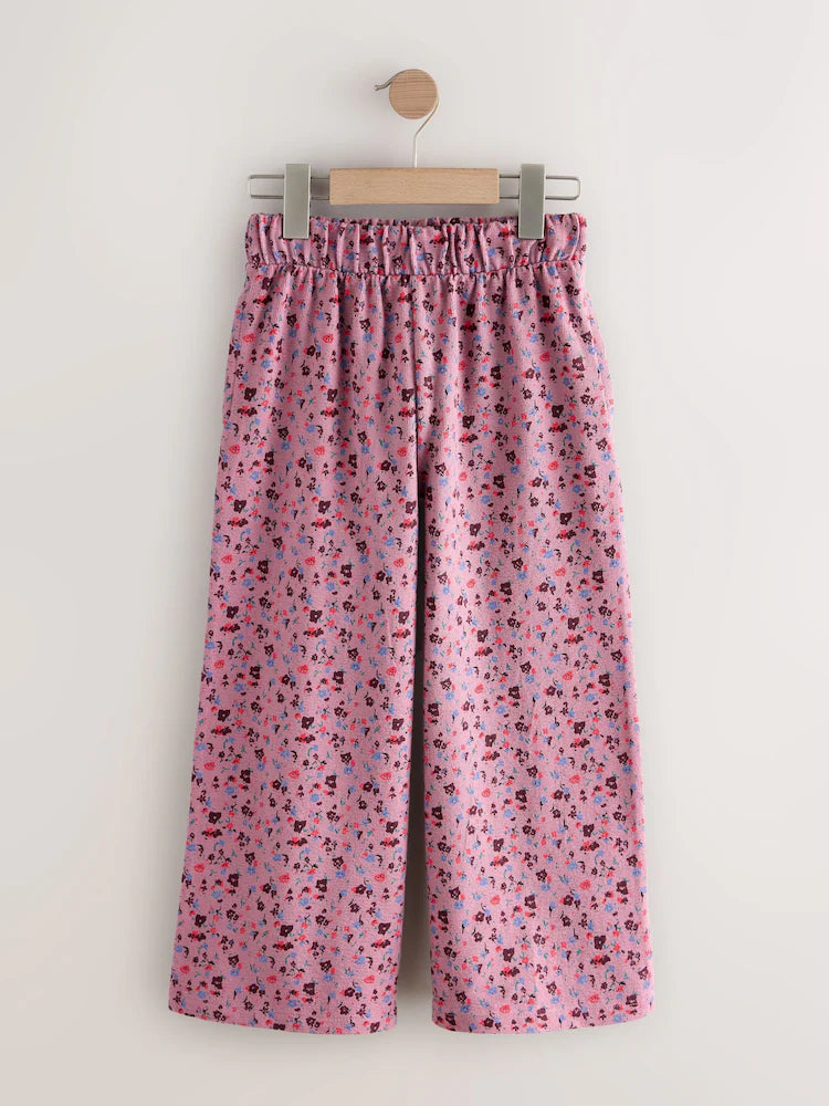 |BigGirl| Calças Largas Com Estampa Floral Rosa-Berry (3-16 anos)
