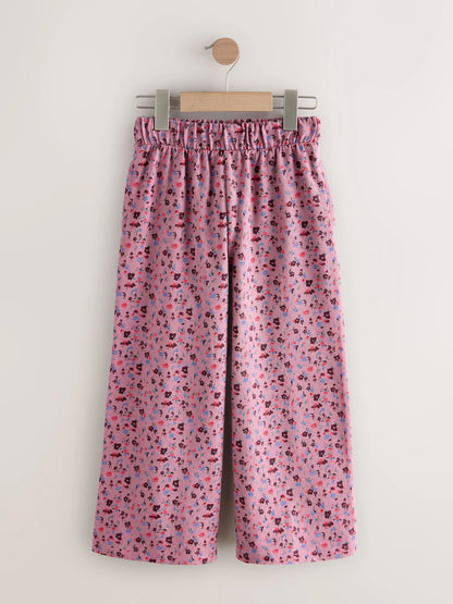 |BigGirl| Calças Largas Com Estampa Floral Rosa-Berry (3-16 anos)