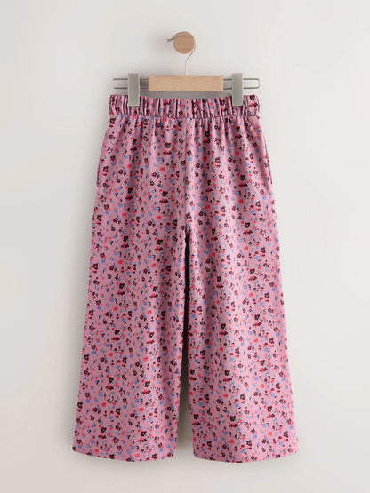 |BigGirl| Calças Largas Com Estampa Floral Rosa-Berry (3-16 anos)