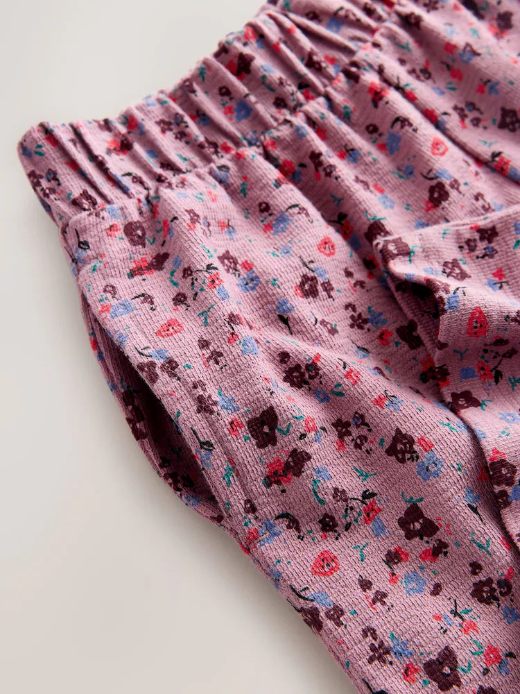 |BigGirl| Calças Largas Com Estampa Floral Rosa-Berry (3-16 anos)