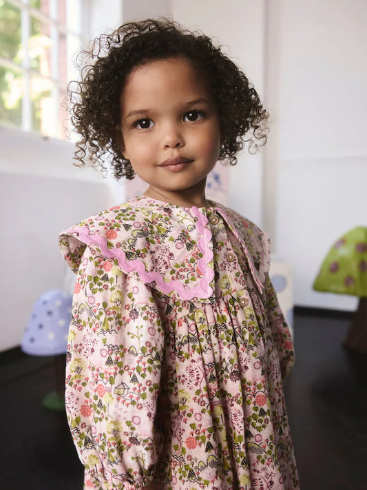 |Girl| Vestido Cath Kidston Com Estampa Amarela Ocre e Gola Longa (3 meses a 8 anos)