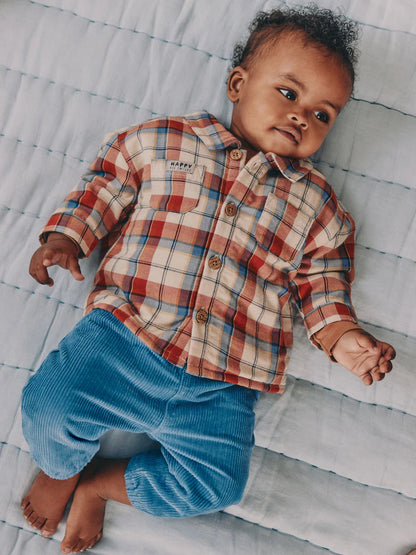 |BabyBoy| Conjunto De 3 Peças De Blusa e Calça Shacket Marrom/Azul Marinho Para Bebê (0 meses a 2 anos)