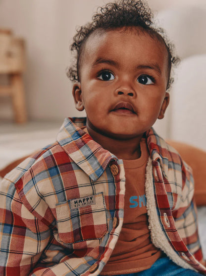 |BabyBoy| Conjunto De 3 Peças De Blusa e Calça Shacket Marrom/Azul Marinho Para Bebê (0 meses a 2 anos)