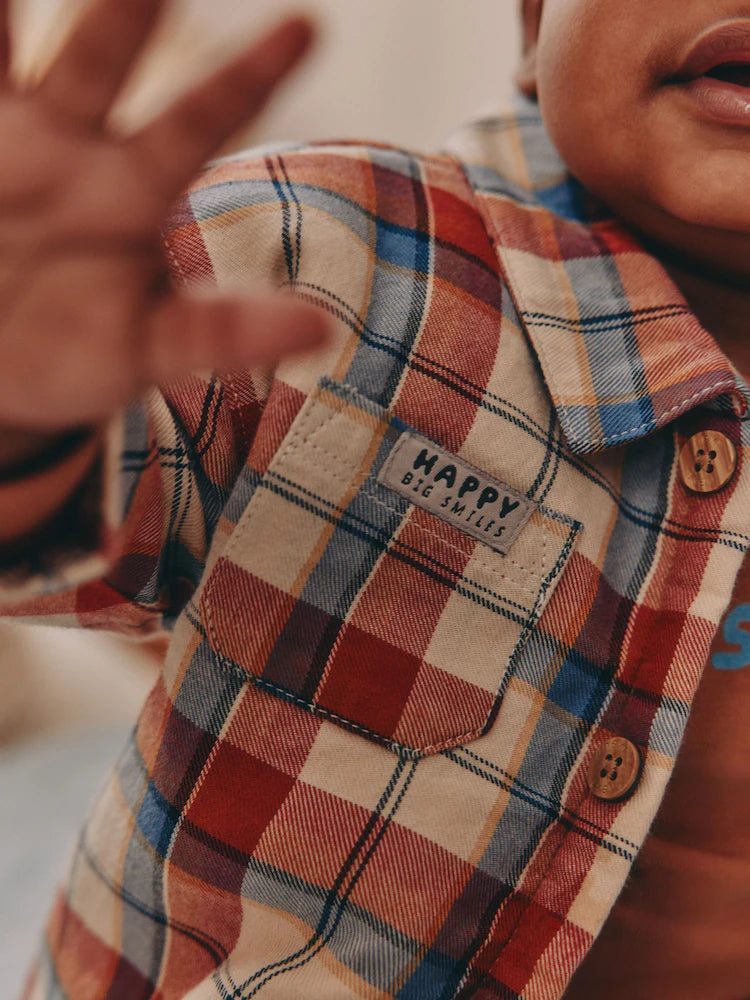 |BabyBoy| Conjunto De 3 Peças De Blusa e Calça Shacket Marrom/Azul Marinho Para Bebê (0 meses a 2 anos)