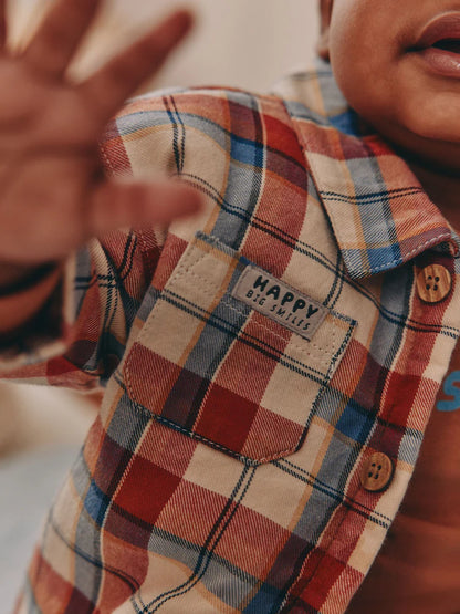 |BabyBoy| Conjunto De 3 Peças De Blusa e Calça Shacket Marrom/Azul Marinho Para Bebê (0 meses a 2 anos)