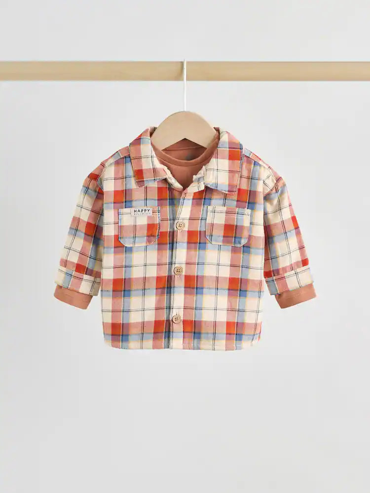 |BabyBoy| Conjunto De 3 Peças De Blusa e Calça Shacket Marrom/Azul Marinho Para Bebê (0 meses a 2 anos)