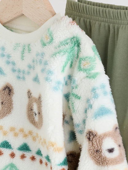 |BabyBoy| Conjunto De Blusa De Lã e Calça De Moletom Green Bear Fairisle Baby (0 meses a 2 anos)