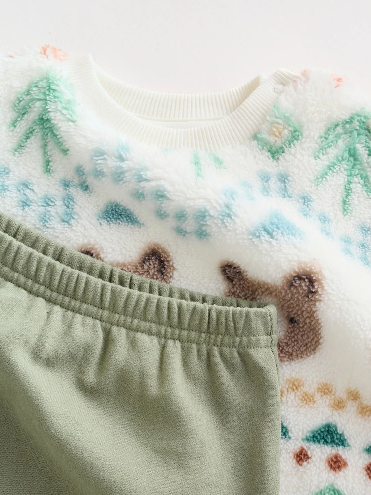 |BabyBoy| Conjunto De Blusa De Lã e Calça De Moletom Green Bear Fairisle Baby (0 meses a 2 anos)