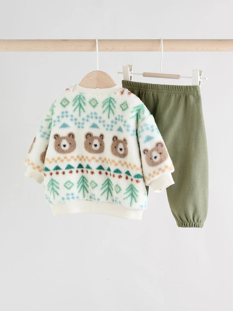 |BabyBoy| Conjunto De Blusa De Lã e Calça De Moletom Green Bear Fairisle Baby (0 meses a 2 anos)