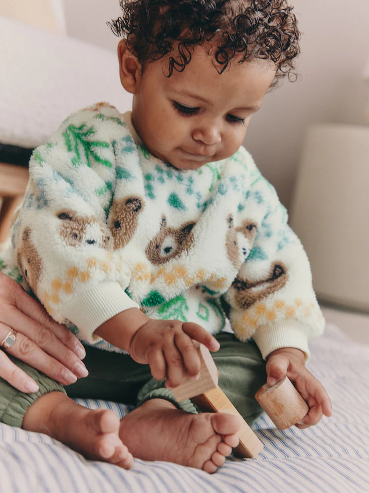 |BabyBoy| Conjunto De Blusa De Lã e Calça De Moletom Green Bear Fairisle Baby (0 meses a 2 anos)