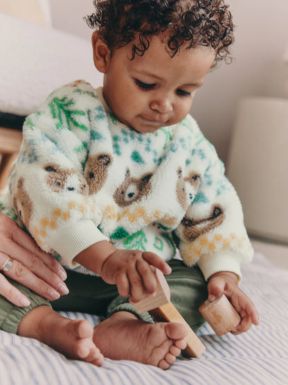 |BabyBoy| Conjunto De Blusa De Lã e Calça De Moletom Green Bear Fairisle Baby (0 meses a 2 anos)