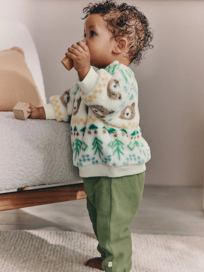 |BabyBoy| Conjunto De Blusa De Lã e Calça De Moletom Green Bear Fairisle Baby (0 meses a 2 anos)
