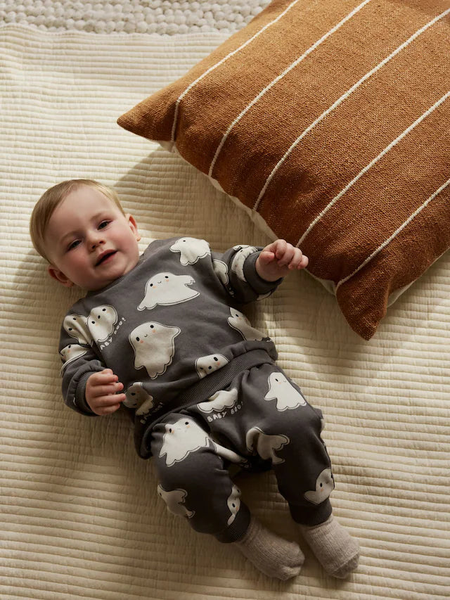 |BabyBoy| Conjunto De Moletom e Calça De Moletom Mono Ghost Baby Halloween (0 meses a 3 anos)