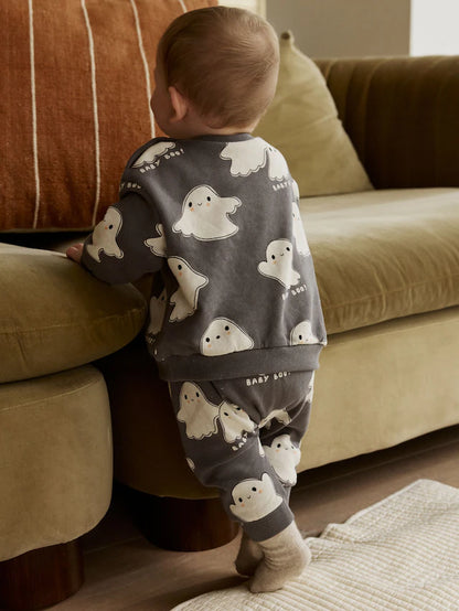 |BabyBoy| Conjunto De Moletom e Calça De Moletom Mono Ghost Baby Halloween (0 meses a 3 anos)