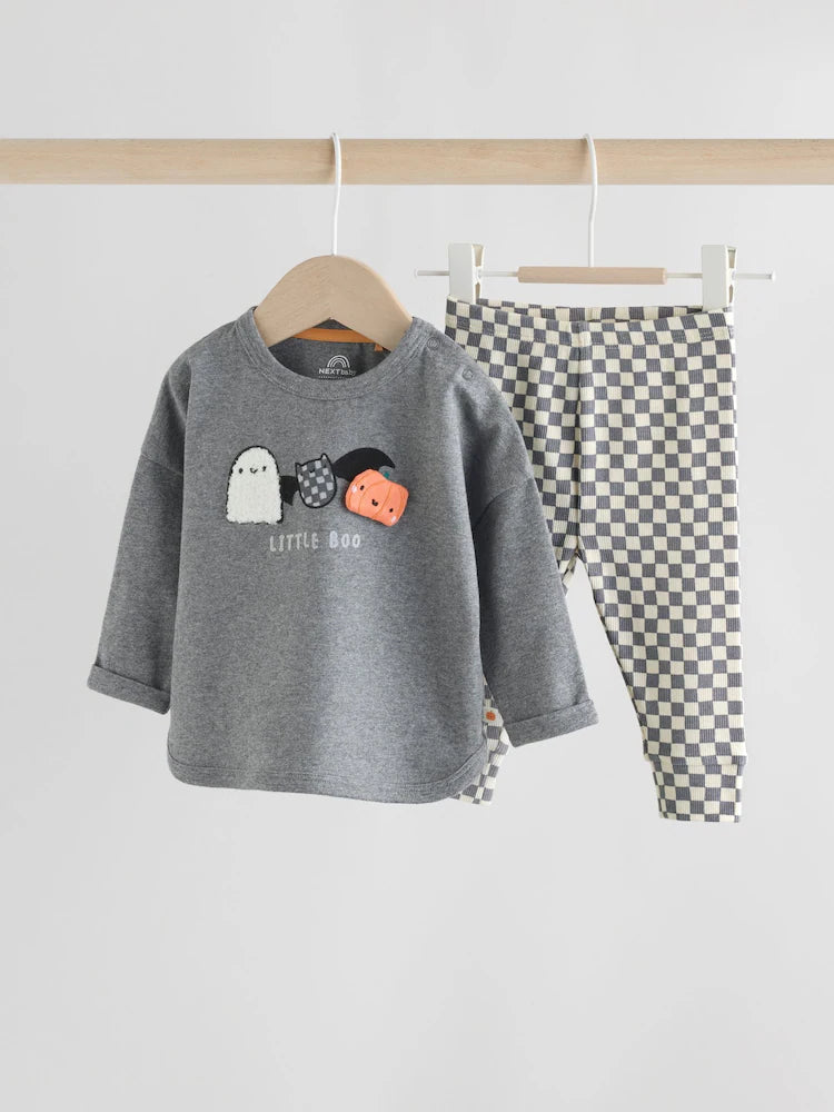 |BabyGirl| Conjunto De Blusa e Leggings De Halloween Para Bebês Com Personagens Pretos e brancos (0 meses a 2 anos)
