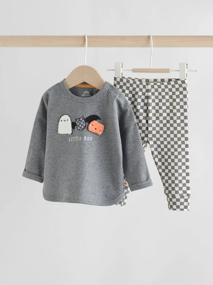|BabyGirl| Conjunto De Blusa e Leggings De Halloween Para Bebês Com Personagens Pretos e brancos (0 meses a 2 anos)