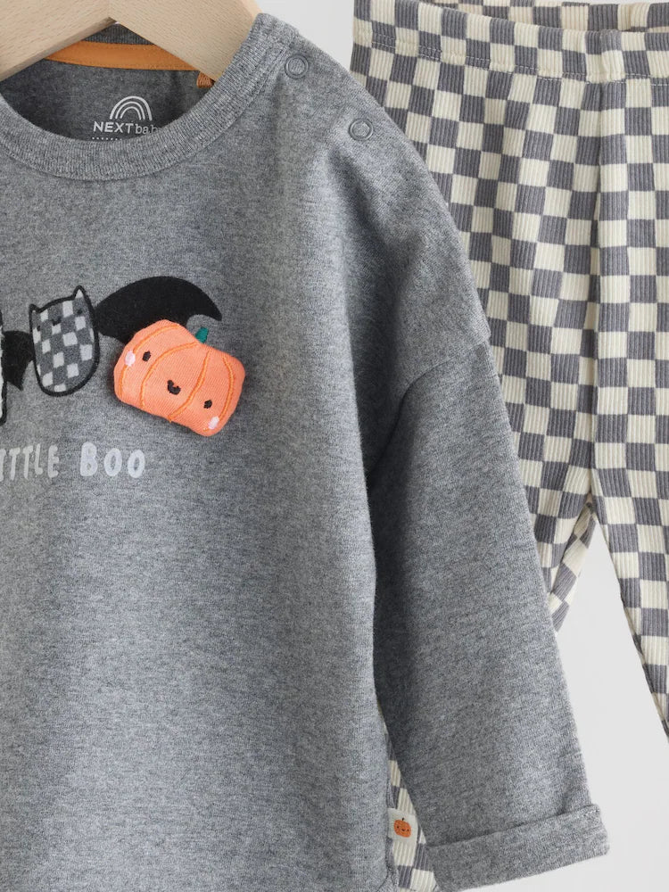 |BabyGirl| Conjunto De Blusa e Leggings De Halloween Para Bebês Com Personagens Pretos e brancos (0 meses a 2 anos)